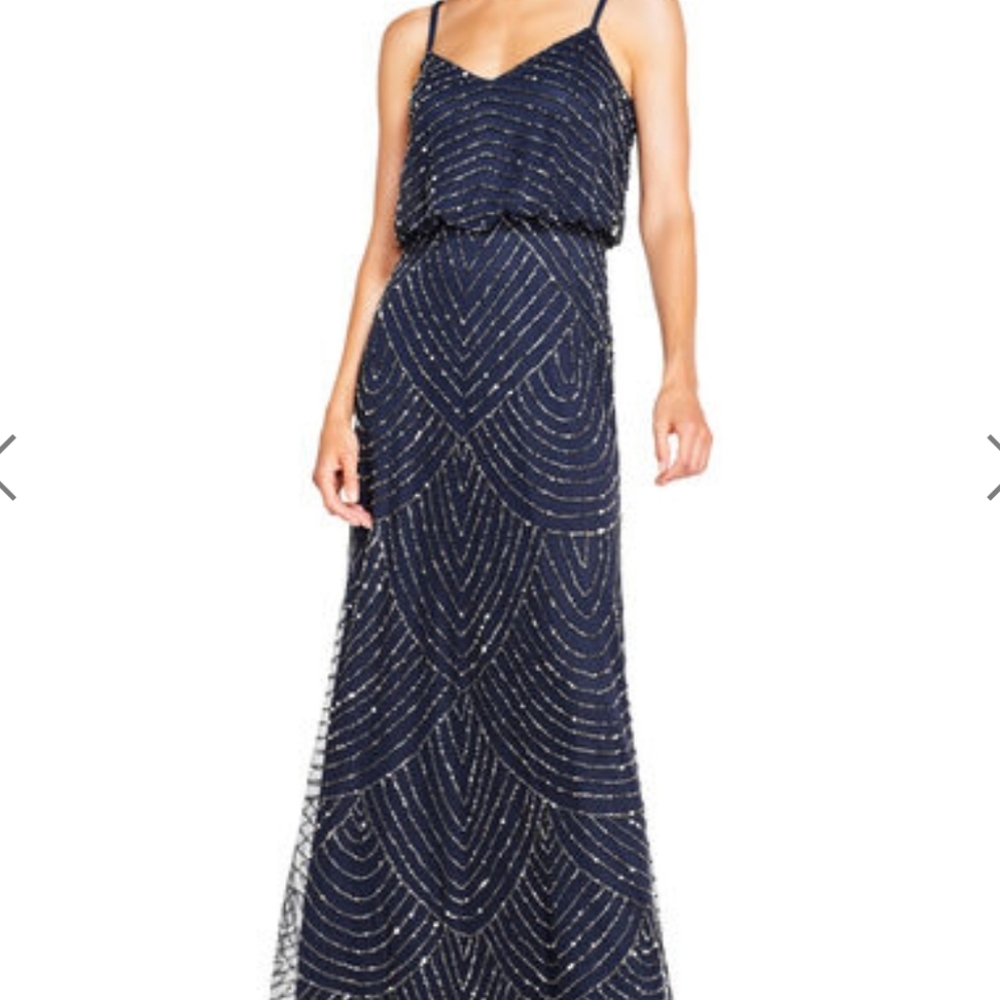 Adrianna Papell - Navy Art Deco Beaded Gown